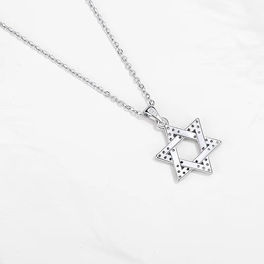 Colorful Hexagram Star of David Necklace - Silver (Rhodium Plated)